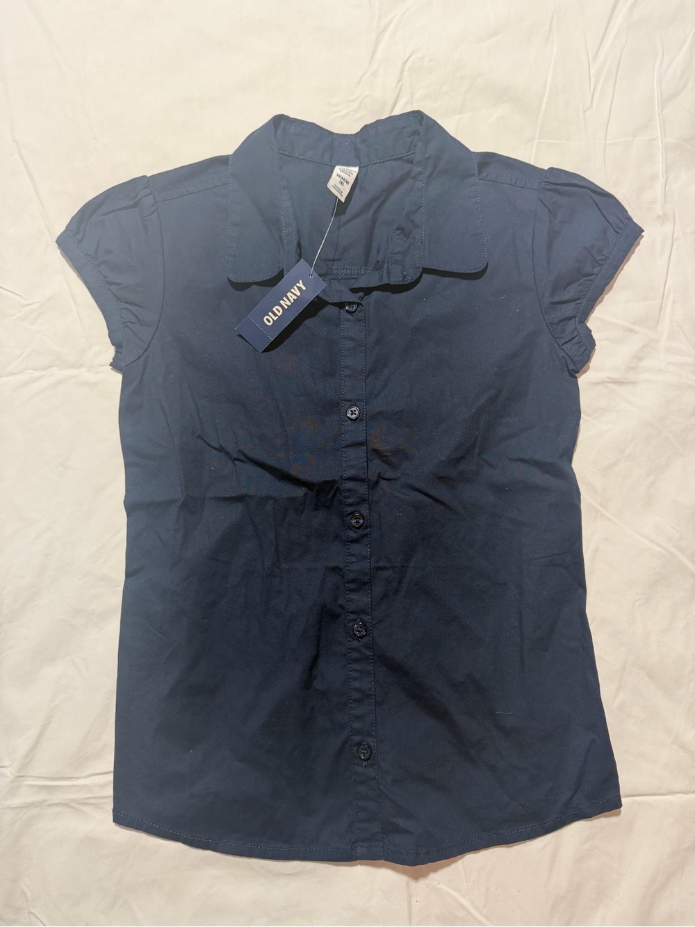 Old Navy girl’s Navy Blue Button Front shirt Cap Sleeve size 8 NWT